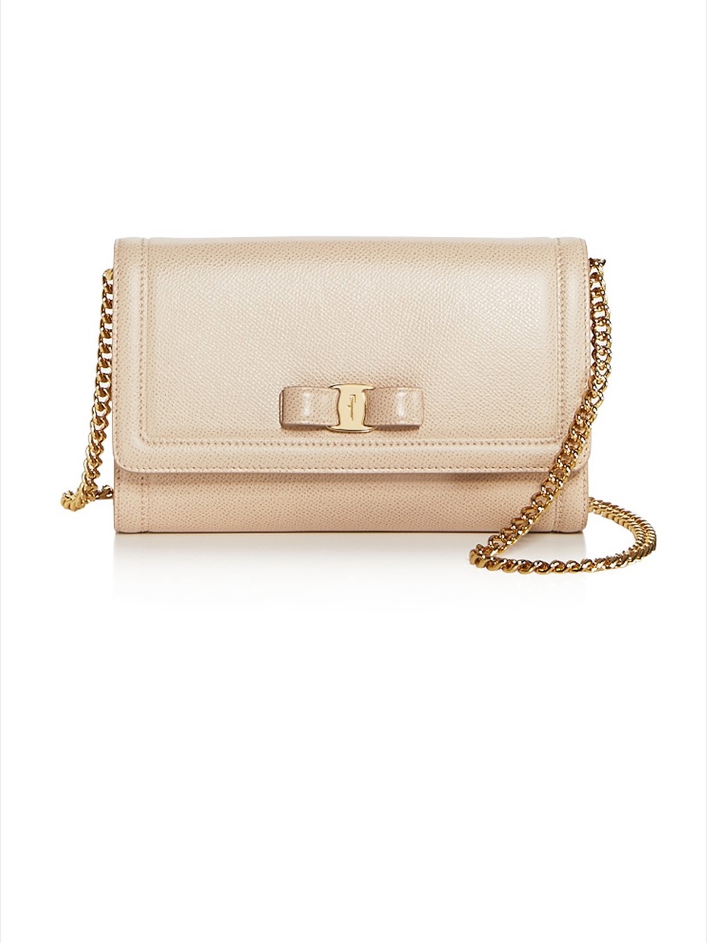 Salvatore Ferragamo Beige Leather Vara Bow Chain Crossbody Bag